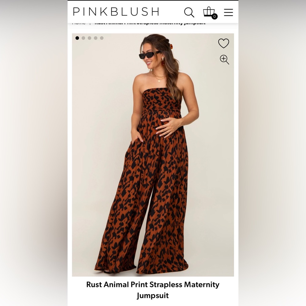 Pinkblush Rust and Black Animal Print Strapless Maternity Jumpsuit
